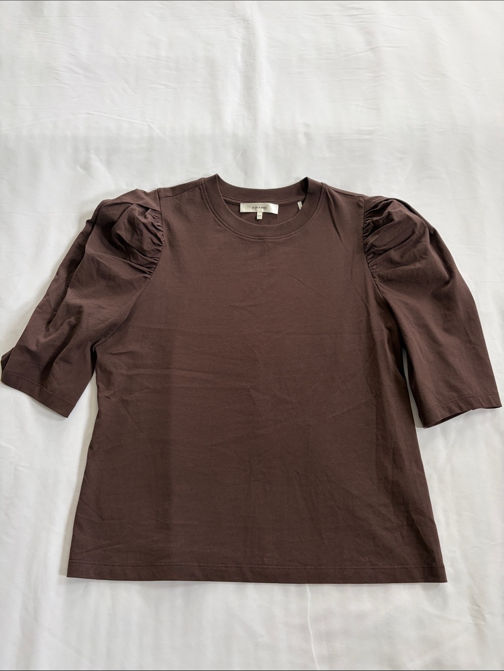 Frame Brown Puff Sleeve Tee Sz M